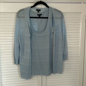 Talbots sweater set. She’ll is sleeveless and outer sweater has 3/4 sleeves.